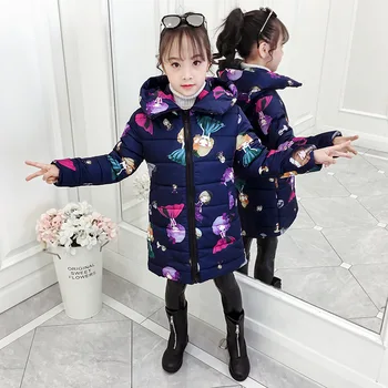 

Baby girl coat winter cotton print children thickened warm down jacket girl long pointed hat 3-12 years old girl hooded jacket