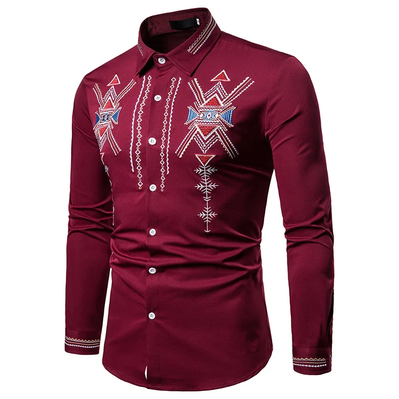 Мужская Повседневная рубашка Slim Fit Мужская Повседневная рубашка на пуговицах с вышивкой длинные рукава официальные сорочки мужская одежда