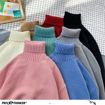 

Privathinker 2020 Autumn Winter Turtleneck Sweater For Women 8 Solid Color Knitted Sweaters Korean Female Casual Pullover