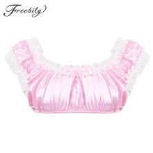 Мужской бюстгальтер для переодевания без косточек, гладкое атласное нижнее белье с глубоким вырезом и оборками, кружевной подол, сексуальный топ, нарядное ночное белье