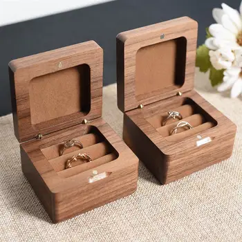 

1PC Wooden Ring Box Ring Box for Wedding Engagement Ring Storage Case Trays Wooden Double Ring Box Decorative Jewelry Box Gift