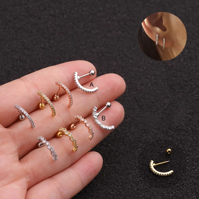 

1Pc Cz Half Hoop Cartilage Stud 20g Stainless Steel Ear Piercing Jewelry Helix Tragus Lobe Screw Back Earring