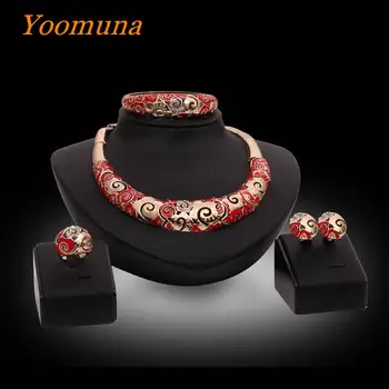 

Yoomuna Dubai African Jewelry Sets Crystal Gold Necklace Set Yellow Light Golden Nigerian Ethiopian Jewellery Set for Women XS9