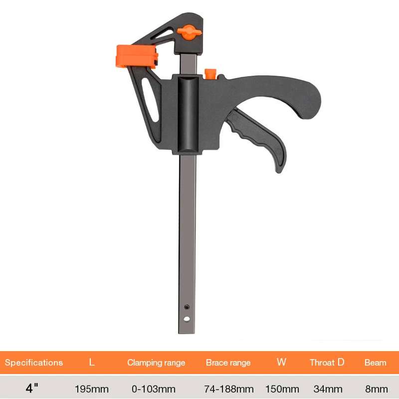 DTBD Spreader Work Bar Clamp F Clamp Gadget Tool DIY Hand Speed Squeeze Quick Ratchet Release Clip Kit 4 Inch Wood Working