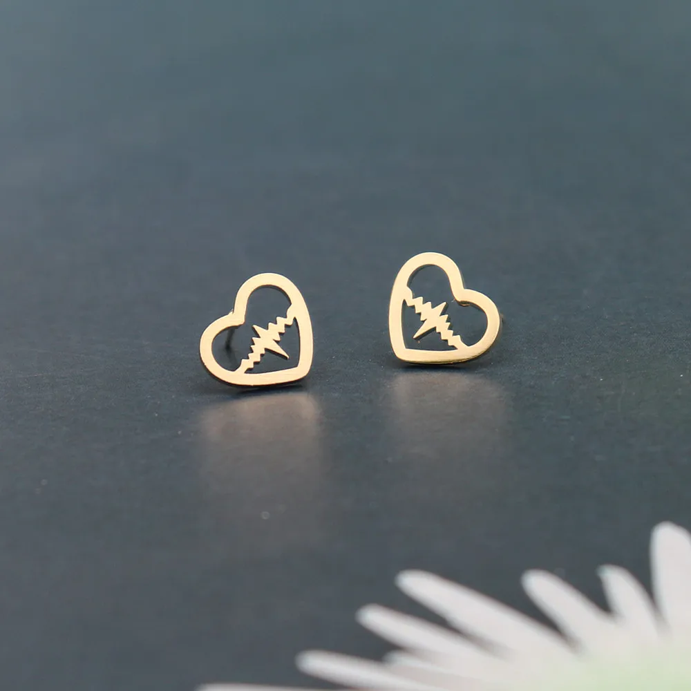 Medical Heartbeat Ear Studs Stainless Steel Bijoux Femme Heart Earrings