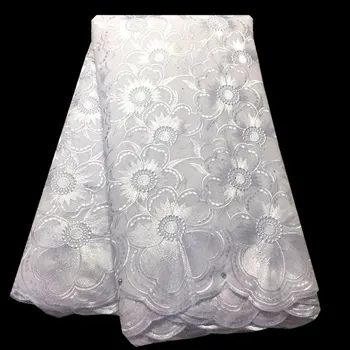 

African White Cotton Lace Fabric Embroidery Nigerian lace fabrics with stone Swiss Voile Lace In Switzerland For Men and Women