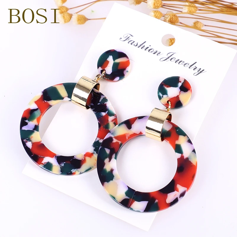 27 Серьги для женщин, акриловые, Boho, ацетат, висячие серьги, модные, большие, богемные, аксессуары, геометрические, Роскошные, трендовые, для лица - Окраска металла: 27