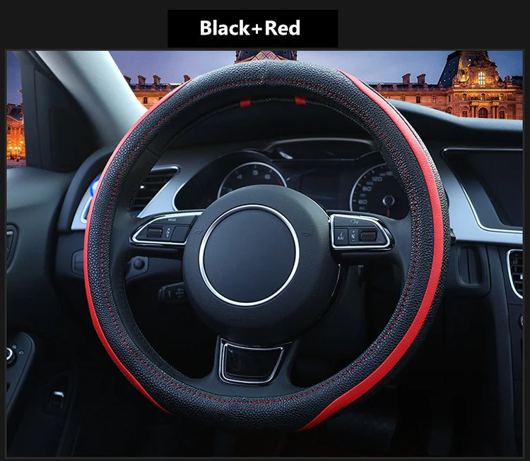 Двухцветный спортивный чехол рулевого колеса автомобиля Fuber кожаные чехлы для рулевого колеса четыре сезона Авто поставщик Чехлы для рулевого колеса автомобиля черный