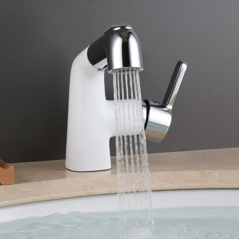 Bathroom Basin Faucet Brass Pull Out Basin Tap Chrombe/Black Sink Faucet Single Hole Water Mixer Tap
