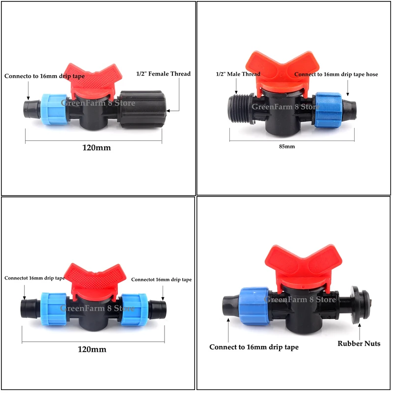 Drip Tape Valve Micro Irrigation System Connector 2~50pcs 1/2" Female/Male Thread 16mm for Greenhouse Watering 16mm Tube Use drip irrigation system