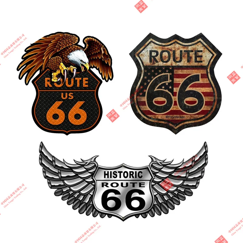 Creative Retro Route 66 Car Stickers Racing and Helmet Decals High Quality RV Motorcycle Guitar Piano Laptop PVC Vinyl Stickers