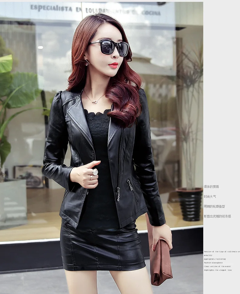 

Spring Autumn PU Leather Jacket Women Soft Faux Leather Coat Short Slim Black Motorcycle Jackets Plus Size 5xl 6xl