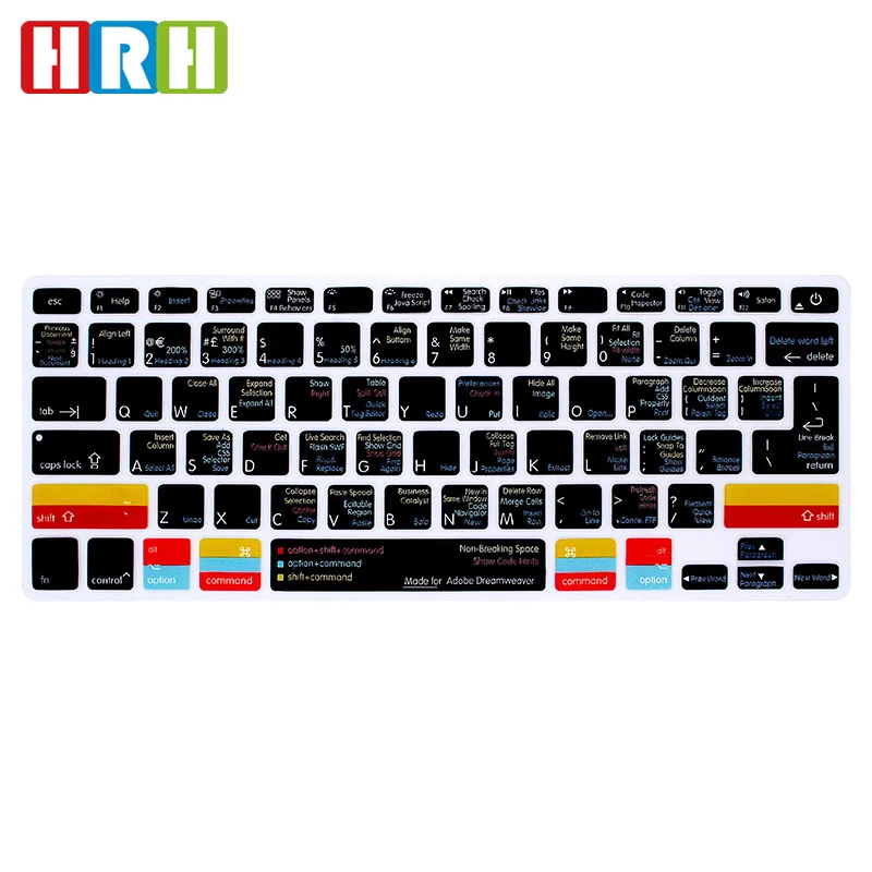 

HRH Dreamweaver Hotkey Shortcuts Function Silicone Keyboard Cover Protector Skin For Mac Air Pro Retina 13 15 17 EU/US