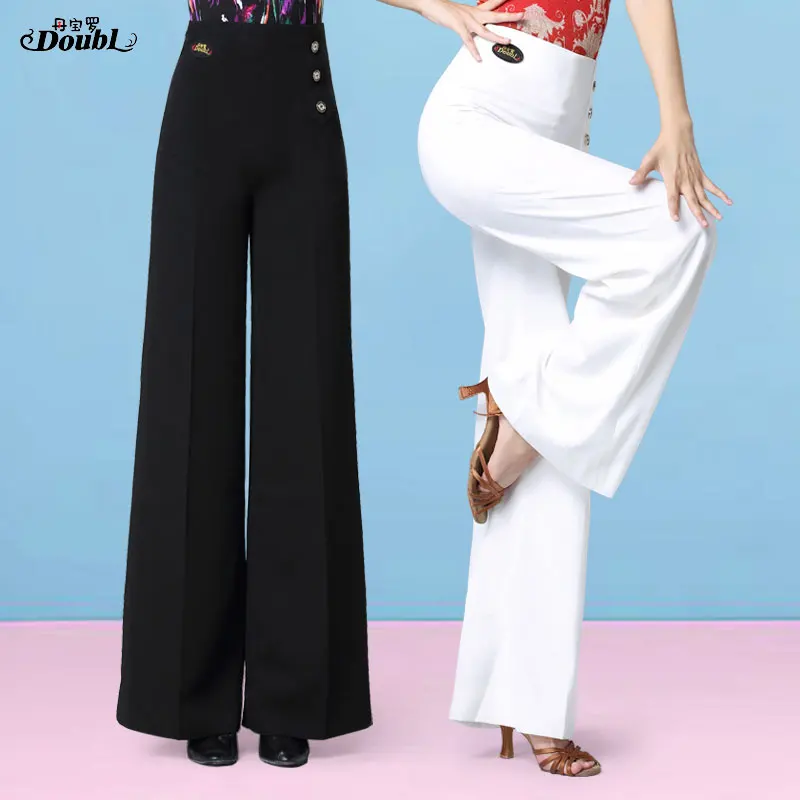 

DOUBL Vogue Womens Dance Pants New Ballroom High Waist Lady's Latin Standard Practice Wide Leg White Trousers Dancing Waltz