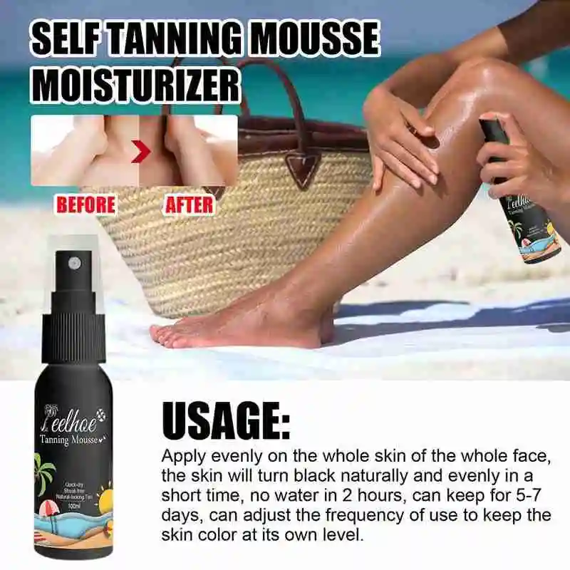 100ml Self Tanning Mousse Spray Fast Body Face Self Tanner Fake Tan Cream Solarium Makeup Foundation Bronzer Nourishing Lotion