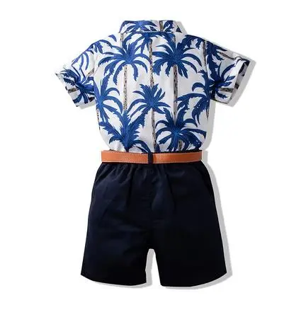 PUDCOCO1-6 Year Old Baby Suit Boy Summer Clothing Hawaiian Style Short Sleeve Button Shirt Shorts Belt Hot Sale |