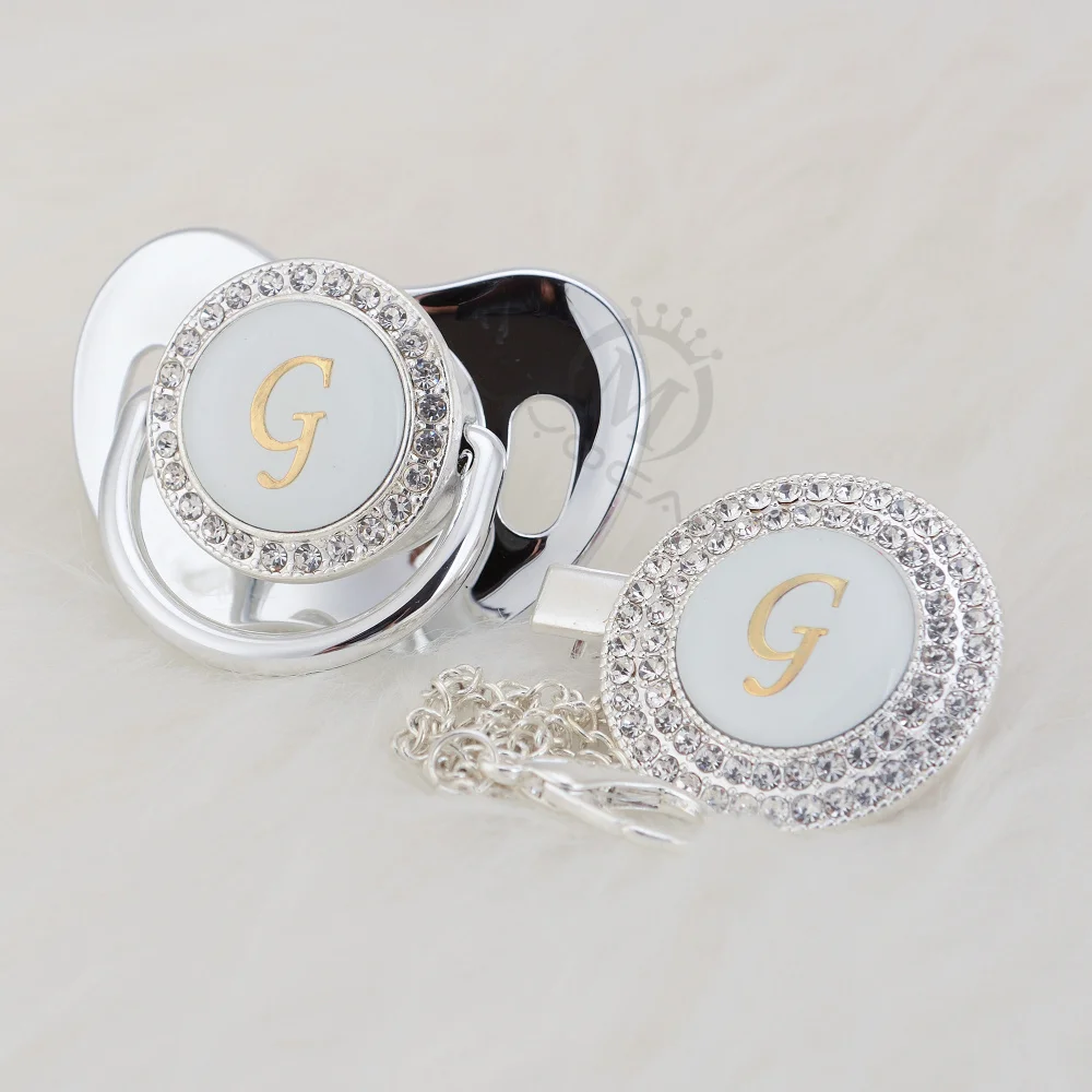 BLING silver bling pacifier and pacifier clip set name Initials letter G unique BPA free dummy bling baby shower gift LG-1
BLING silver bling pacifier and pacifier clip set name Initials letter G unique BPA free dummy bling baby shower gift LG-1