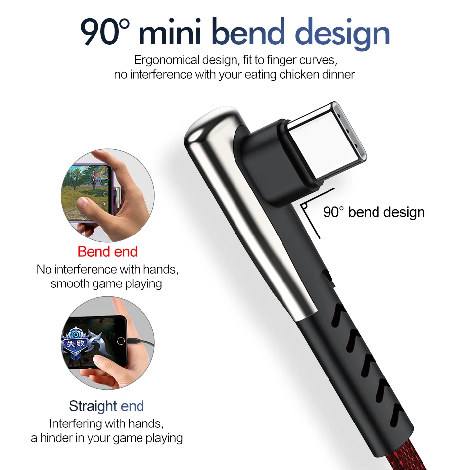 3A usb type C 90 градусов USB C кабель для Xiaomi Mi 8 9 6 MAX 3 USB C кабель передачи данных для быстрой зарядки для samsung Galaxy S10 S9 Plus