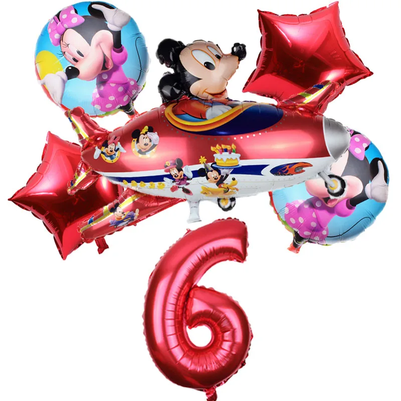 6 шт. Микки Маус Минни мультфильм воздушный шар в форме самолета набор на день рождения вечерние шары из фольги поставки алюминиевый надувной воздушный шар детские игрушки - Цвет: Шоколад