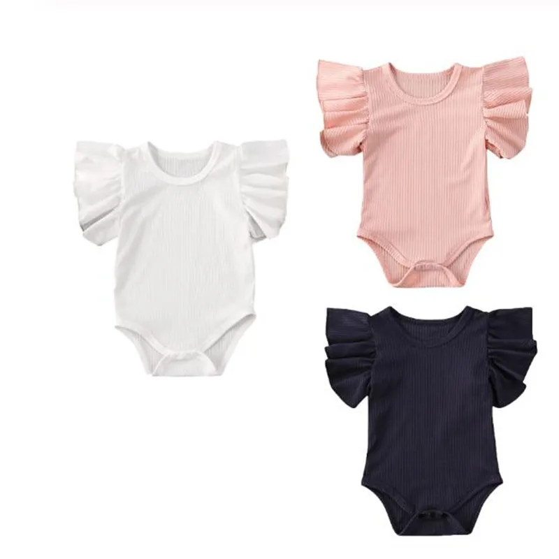 

Fashion Newborn Baby Girls Ruffles Romper Summer Short Sleeve Jumpsuit Ribbed Knitted Romper Summer Clothes High Quality Outfits