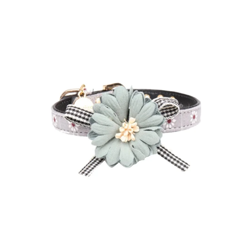 PU Leather Lovely Dog Accessories Flower Collar Pet Cat Strap Neck Puppy With Leads Collars Adjustable
