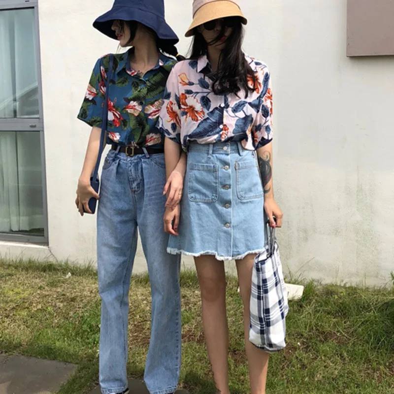 

Blouse Women New Beach Harajuku Blouses Short Sleeve Blusas Tops Printed Vintage Tops Hawaiian female lady shirts