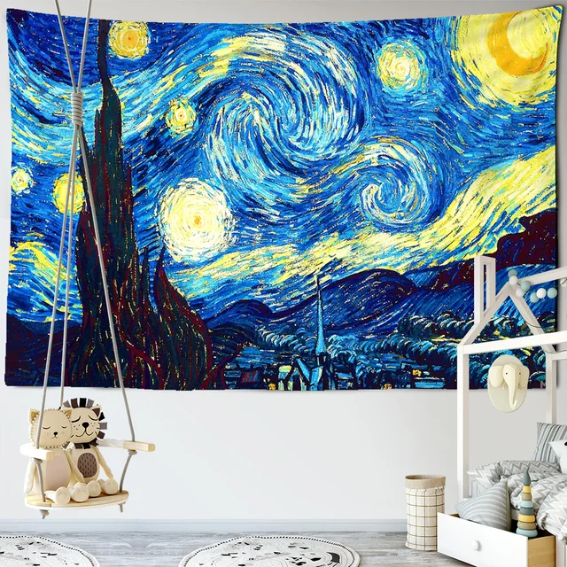 Tapisserie célèbre Van Gogh imprimé couverture tenture murale étoile lune nuit tapisserie décorative couverture tissu chambre 200x150 cm grand 3