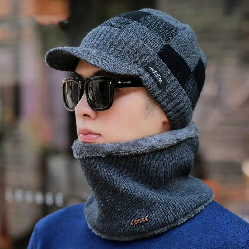 DeePom корейский утолщенный мужской вязаный головной убор шарф Набор бархатный утолщенный набор защита для ушей теплые шапочки воротники