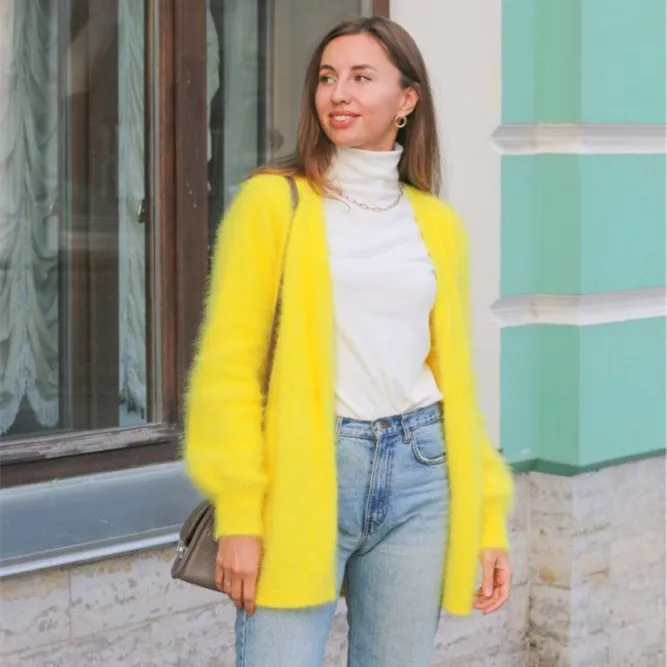 100% натуральный норковый кашемировый свитер женский кардиган с поясом вязаный