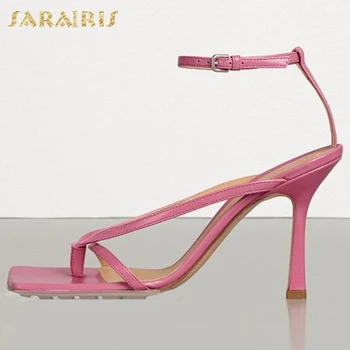 

Sarairis 2020 Hot New Arrivals Large Size 43 Sheepskin Summer Sandals Woman Shoes High Heels Buckle Strap Concise Shoes Women