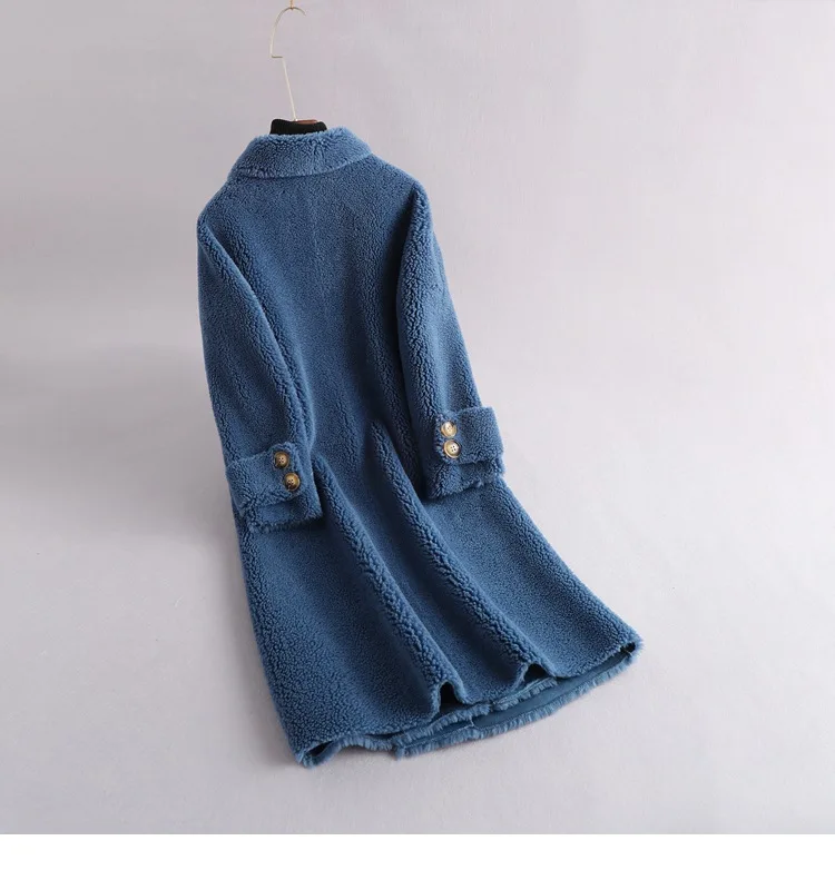 Winter Teddy Parka Genuine Sheep Wool Mid Long Jackets Women Double Breasted Office Lady Fur Coats Loose Outerwear Fur Clothing