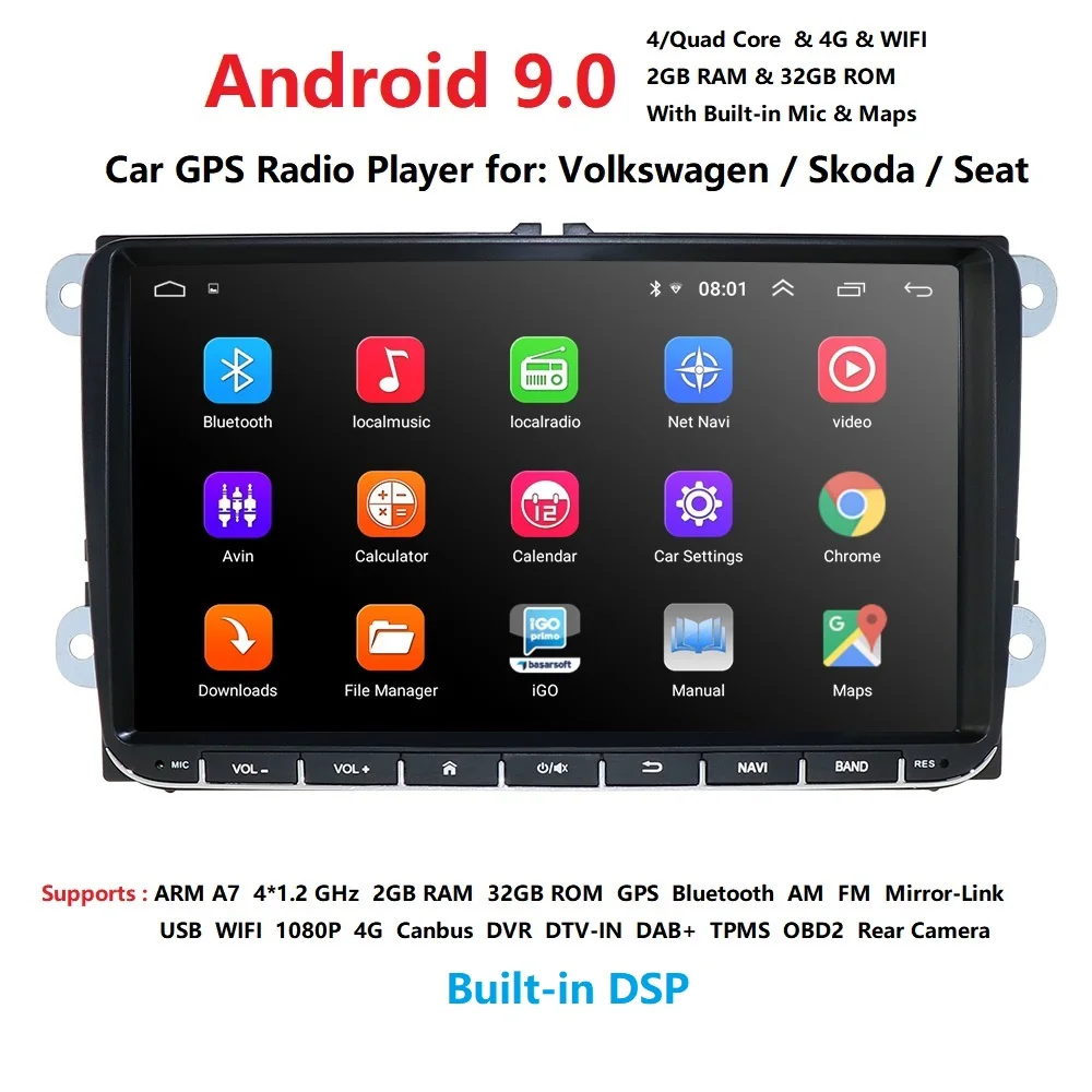 Android 9,0 " 2din Авто Аудио для VW POLO GOLF 5 6 POLO PASSAT B6 CC JETTA TIGUAN TOURAN EOS SHARAN SCIROCCO CADDY gps Navi