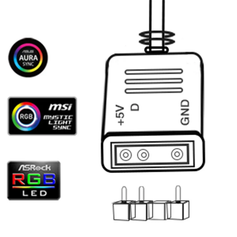 2 шт. в упаковке RGB светодиодный свет полосы для управления материнской платой/PC чехол для компьютера магнитные адресуемые комплекты светодиодной ленты с 5 В 3pin RGB Разъем