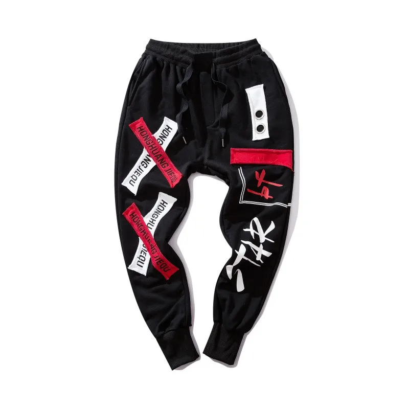 

Hip Hip Streetwear Men's Sweatpants Patch Design Joggers Pants Men 2019 Spring Casual Letter Printed Harem Pants Trousers WJ224