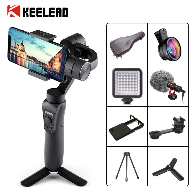 KEELEAD 3-Axis Handheld Gimbal Stabilizer w/Focus Pull & Zoom for iPhone Xs Max Xr X 8 Plus 7 6 SE Samsung Action Camera