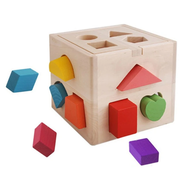 40JC Wooden cube toy cube puzzle baby plug-in box wooden toy train motor skills learning toy to promote shape recognition and 1