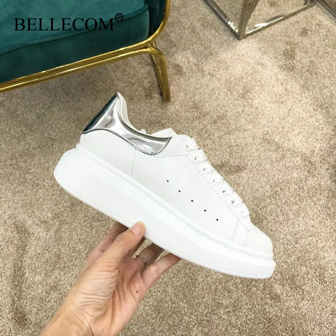 Bellecom/Новинка года; женские кроссовки на платформе; мужские кожаные туфли на плоской подошве; маленькие белые туфли; Повседневная обувь McQueen; zapatos mujer; Размеры 35-45 - Цвет: 22