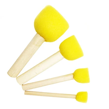 

4 Pcs Painting Wood Handles Round Gift For Children Paint Brush Graffiti Drawing Toys Sponge