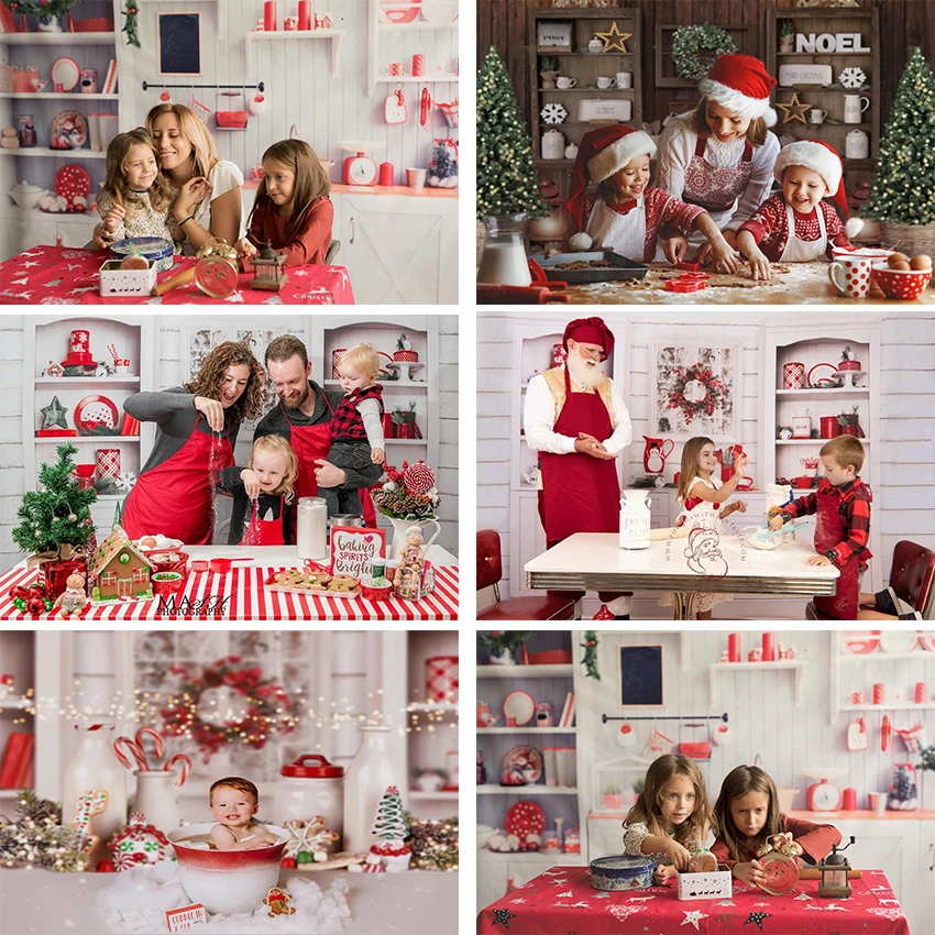 

Avezano Christmas Kitchen Background For Photography White Wooden Cupboard Children Family Portrait Decor Backdrop Photo Studio