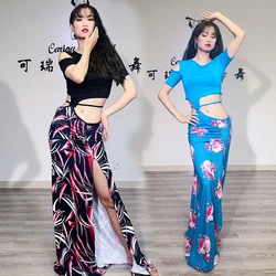 Belly Dance Practice Clothes, New Printed One-Piece Skirt, Slim and Tall, Beautiful Belly Protection In Four Colors Sexy Belly