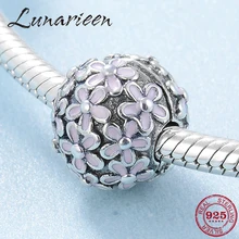 Горячая 925 стерлингового серебра Мода розовый эмаль лепесток Цветочные Заколки Замок бусины подходят Pandora Шарм браслет ювелирных изделий