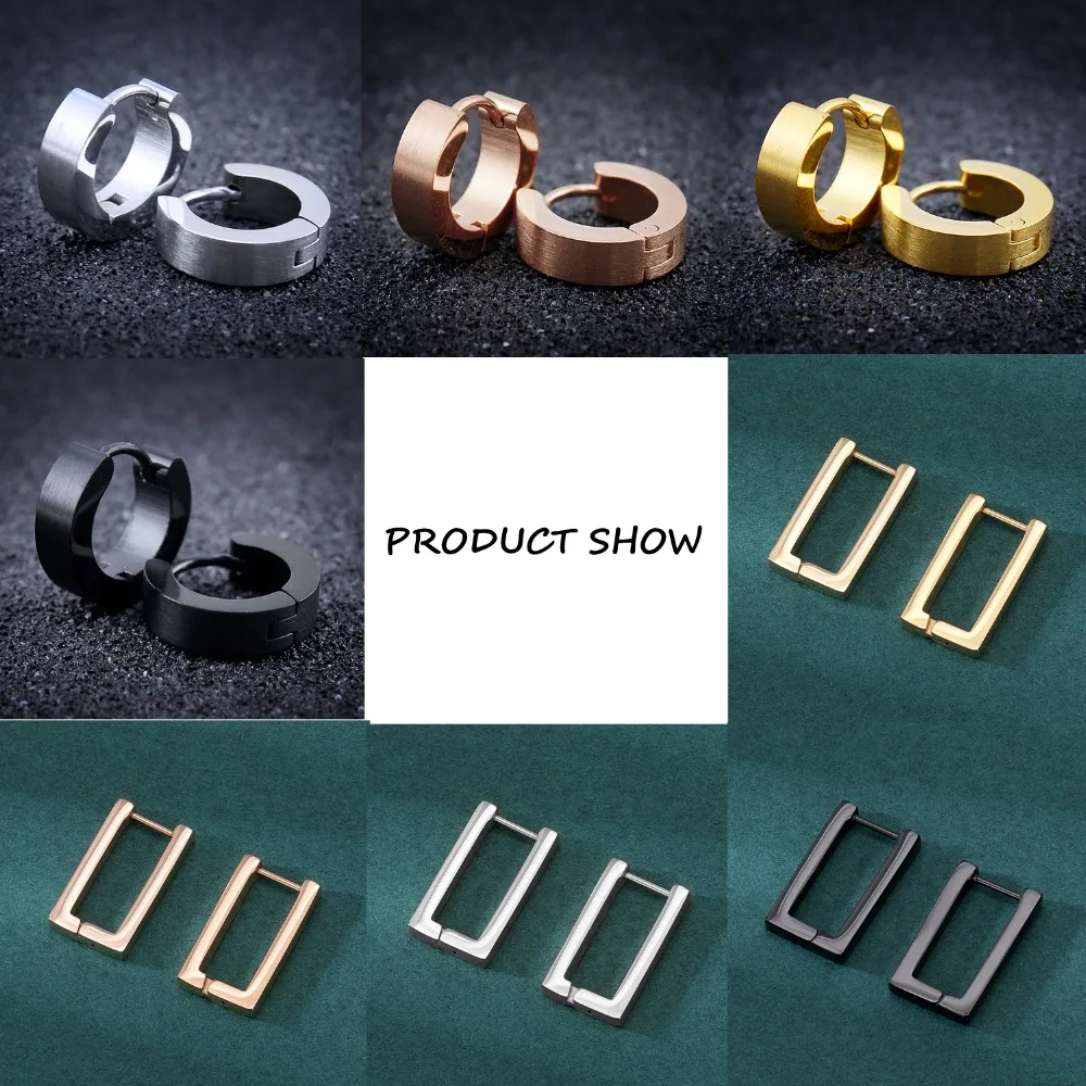 Stainless Steel Hoop Earrings for Women Men Black Rose Gold Plated Circle Round Earring Geometric Classic Cartilage Earrings