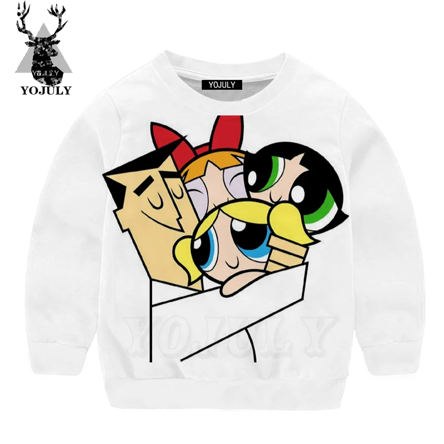 YOJULY/ г. Толстовка для маленьких девочек с объемным принтом Kawaii Powerpuff повседневная детская одежда для мальчиков топ с длинными рукавами с героями мультфильмов SW08