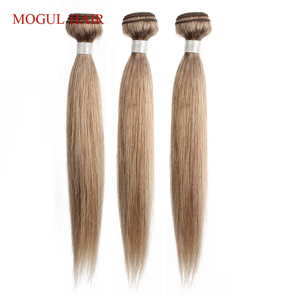

MOGUL HAIR Indian Straight Hair Weave Bundles Color 8 Ash Blonde 3/4 Bundles Non Remy Human Hair Extension 16-24 Inch