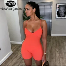 NewAsia Sexy Jumpsuit Summer Sleeveless V-neck Bodycon Rompers Womens Jumpsuit Ribbed Playsuit Casual Streetwear Orange Bodysuit