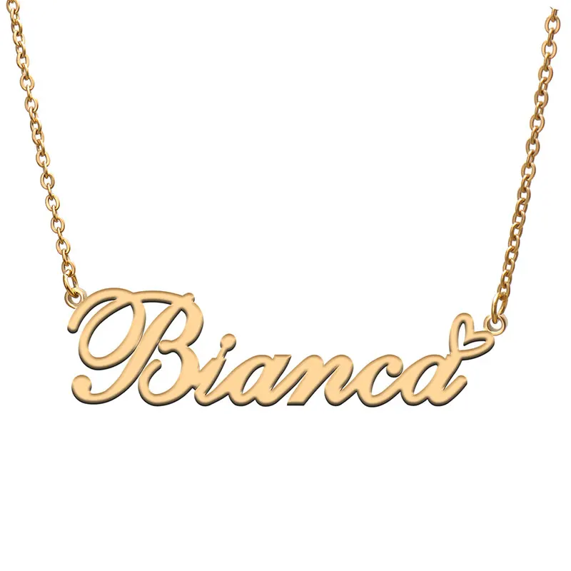 

Bianca with Heart Name Necklace for Women Stainless Steel Jewelry Nameplate Pendant Femme Mother Child Girls Gift