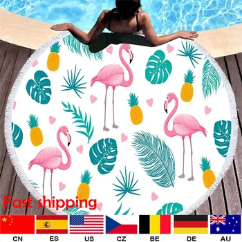 

Bohemian Flamingos Large Beach Towel 150cm Round Printing Microfiber Sport Yoga Mat Blanket Home Decor Boho Style Bath Towels