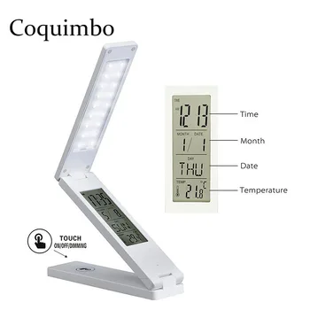 

Foldable LED Desk Lamp Rechargeable Dimmable Eye-protection Reading Light Touch Control Calendar Clock Temperature Table Lamp
