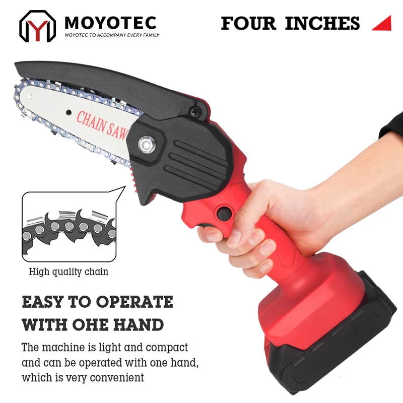 MOYOTEC 4 inches Electric Mini Chainsaw Garden Pruning Chain Saw Power Woodworking Cutting Battery Cutters for Wood Tools 5pcs wood drills forstner drill bits use wood drilling core drill bit cutters for wood wood plank puncher woodworking flat wing