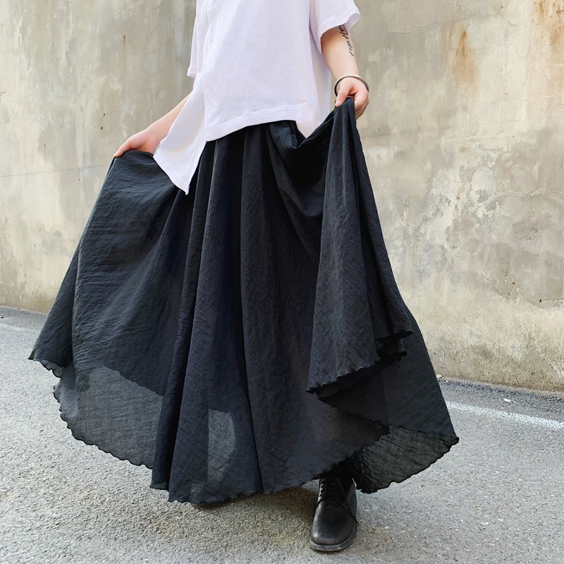 Men's trousers spring summer casual loose bell-bottom trousers men's skirt double layer design black Yamamoto style
